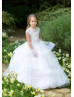 Beaded Neck Ivory Lace Tulle Flower Girl Dress With Horsehair Trim